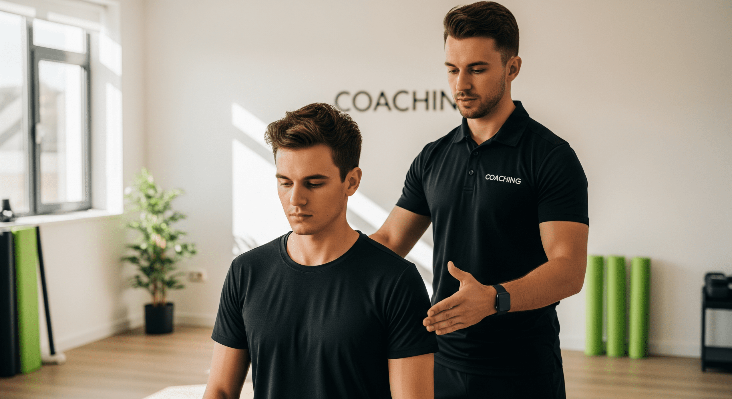 Personal trainer providing hands-on coaching to improve posture and movement quality
