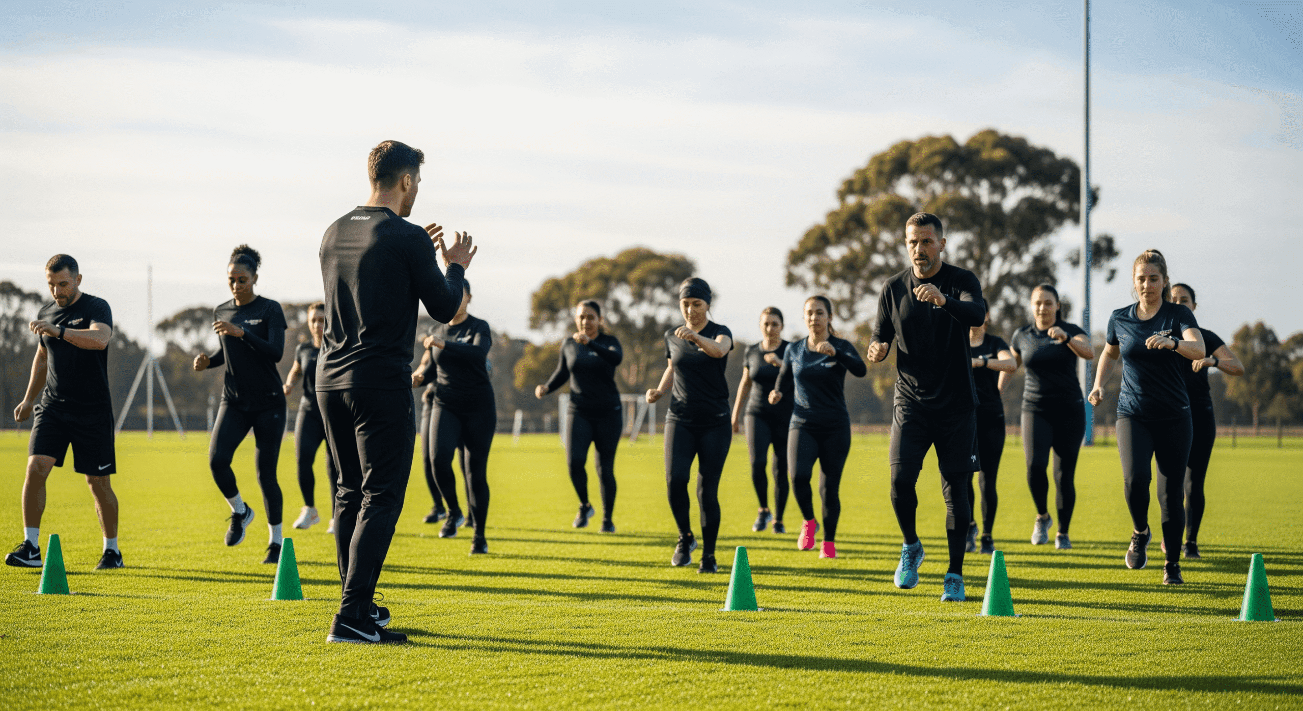 Vancouver boot camp classes outdoors with coach leading group drills