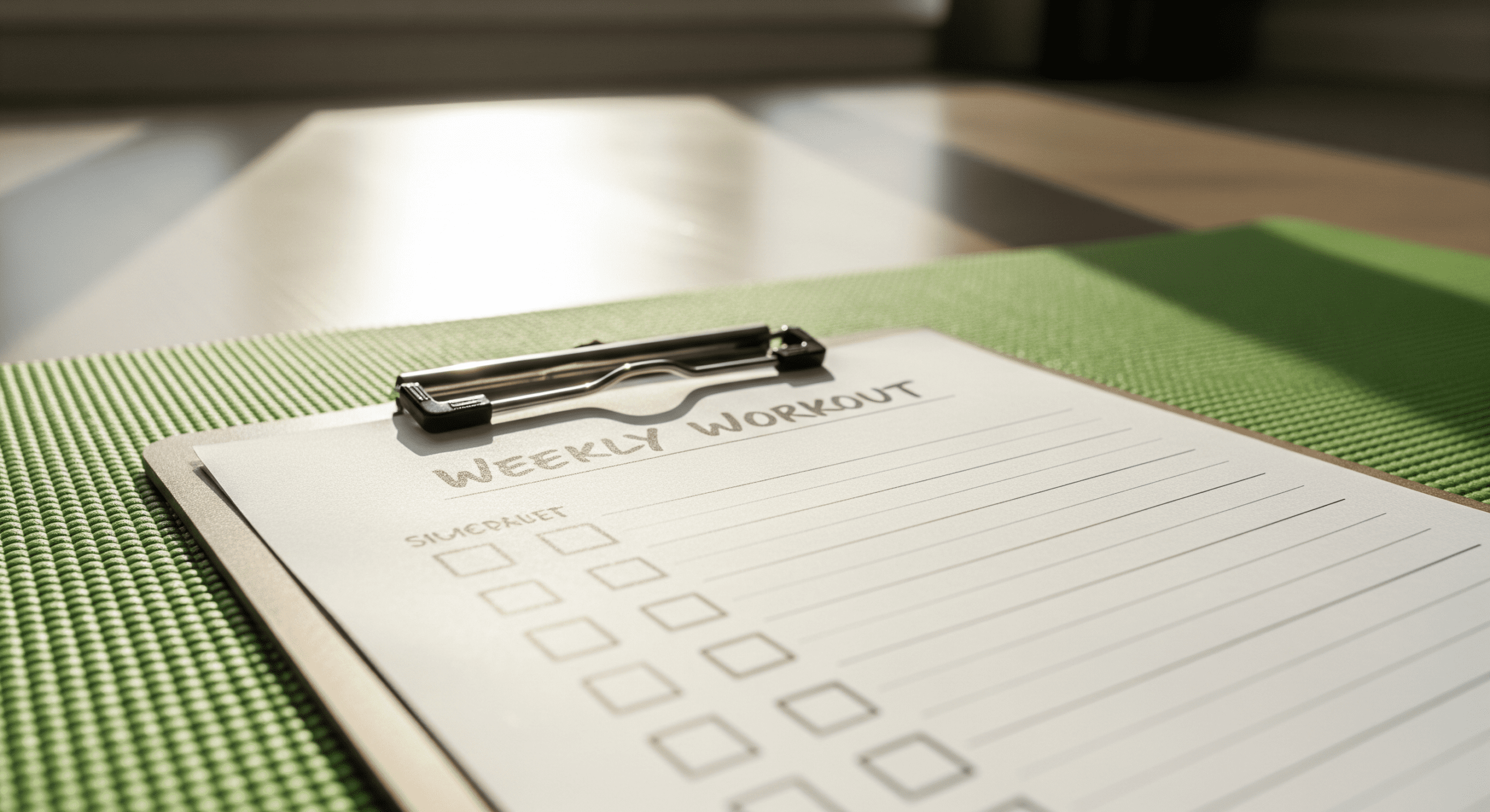 Weekly workout plan checklist on a clipboard for structured fitness training