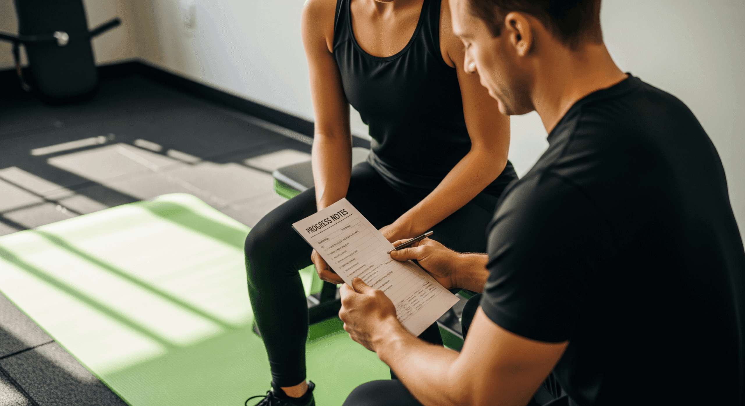 Personal training Vancouver session with coach reviewing progress notes
