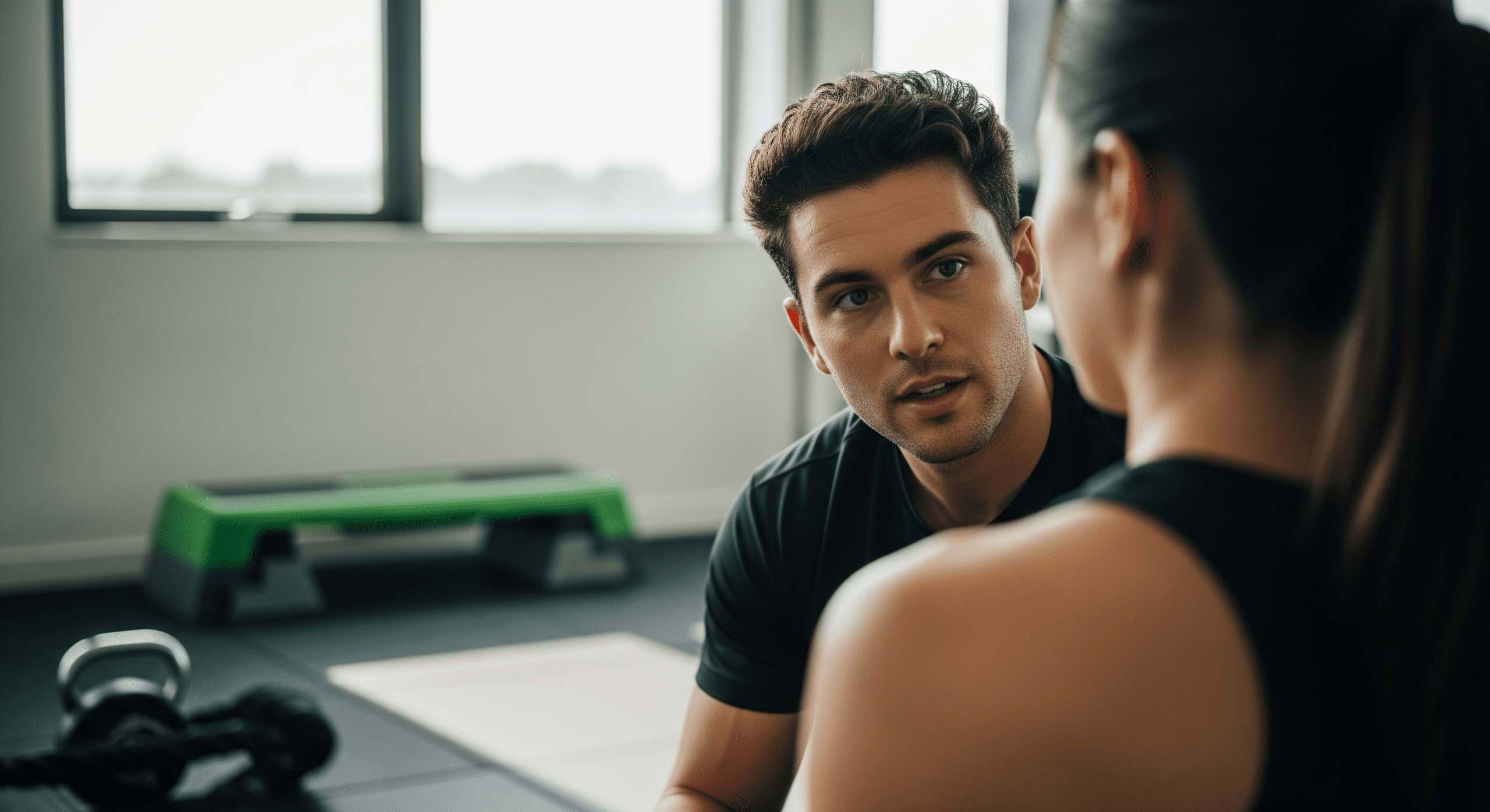 Personal trainer coaching client during a one-on-one session