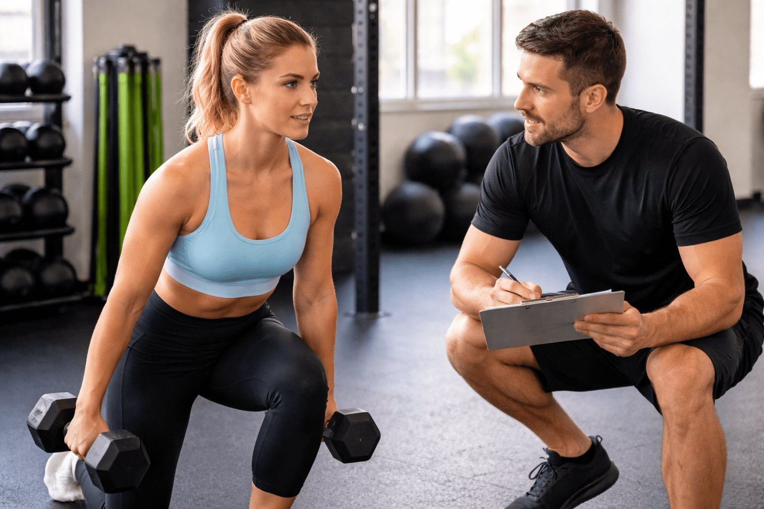 personal trainer Simon Fraser Hills explaining workout plan