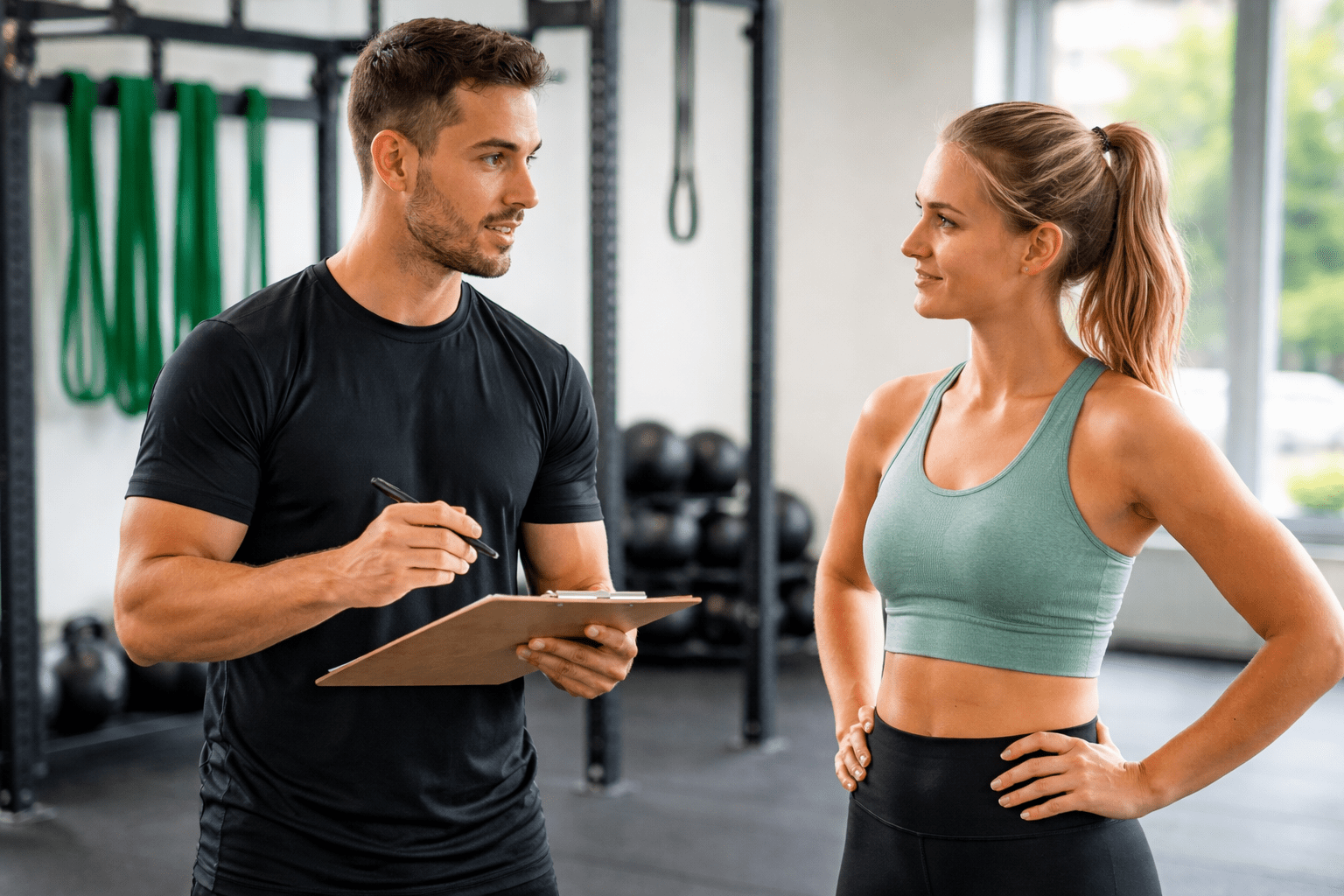 personal trainer Austin Heights consulting client before training