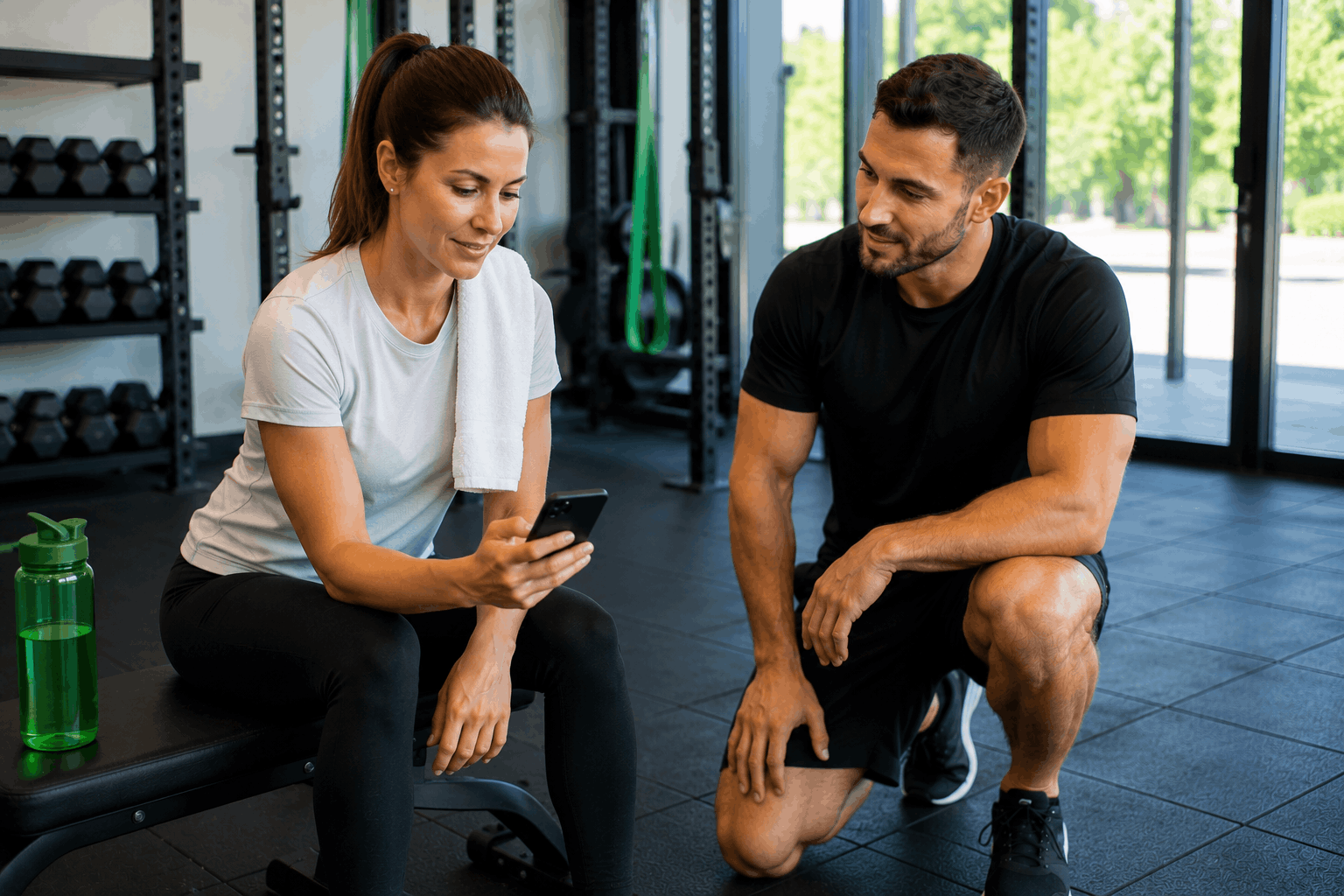 Client tracking fitness progress to maintain exercise consistency