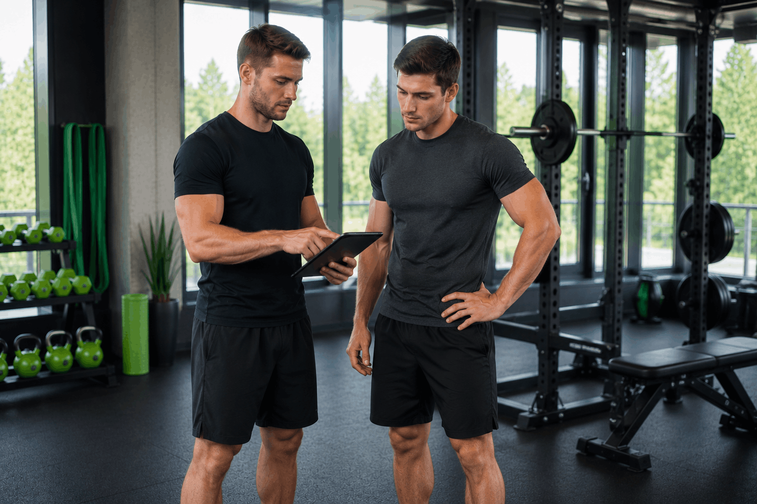 Trainer reviewing workout progress to overcome a transformation plateau.