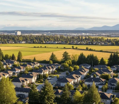 2026_01_kalevfitness.com_delta_vancouver_suburban_neighbourhood_fields_v1 Delta Vancouver suburban neighbourhood surrounded by farmland and greenery
