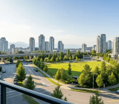 2026_01_kalevfitness.com_surrey_vancouver_city_park_skyline_v1 Surrey Vancouver city skyline overlooking green park and urban streets